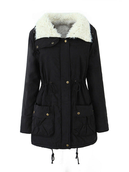 Womens Casual Hooded Long-sleeve Mid-length Cotton Coat
