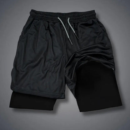 Mens Double-Layer Breathable Casual Shorts With A False Two-Piece Design