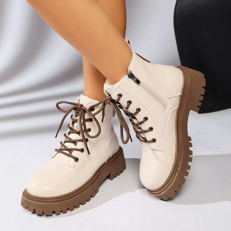 Women's Platform Martin Boots, Round Toe Side Zipper Retro Ankle Boots, Plus Size Women's Boots For Spring & Autumn