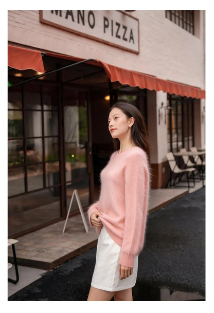 Womens Casual, Loose-fitting, Versatile Solid-color Sweater