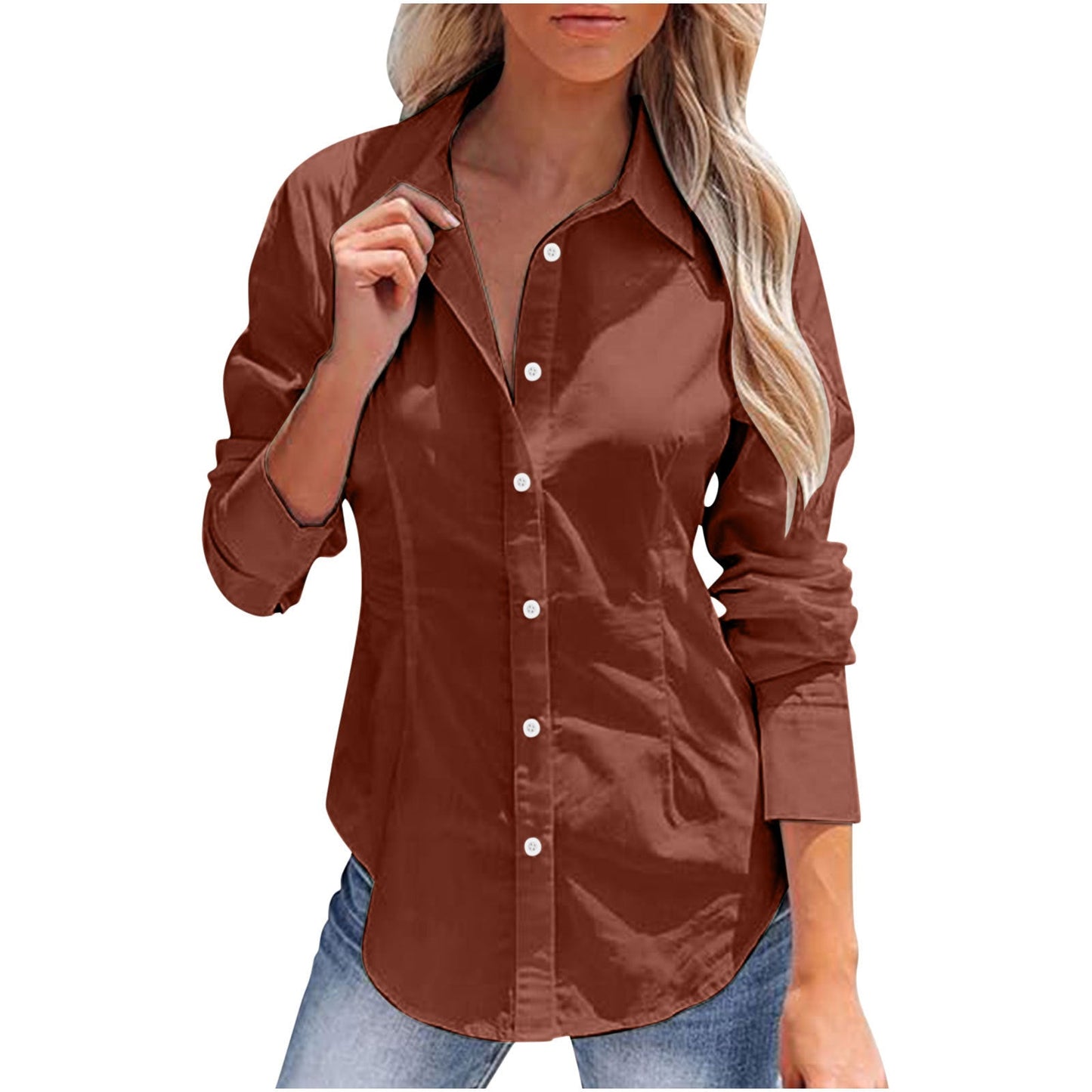 Lapel Long Sleeve Cotton Linen Button Slim Shirt