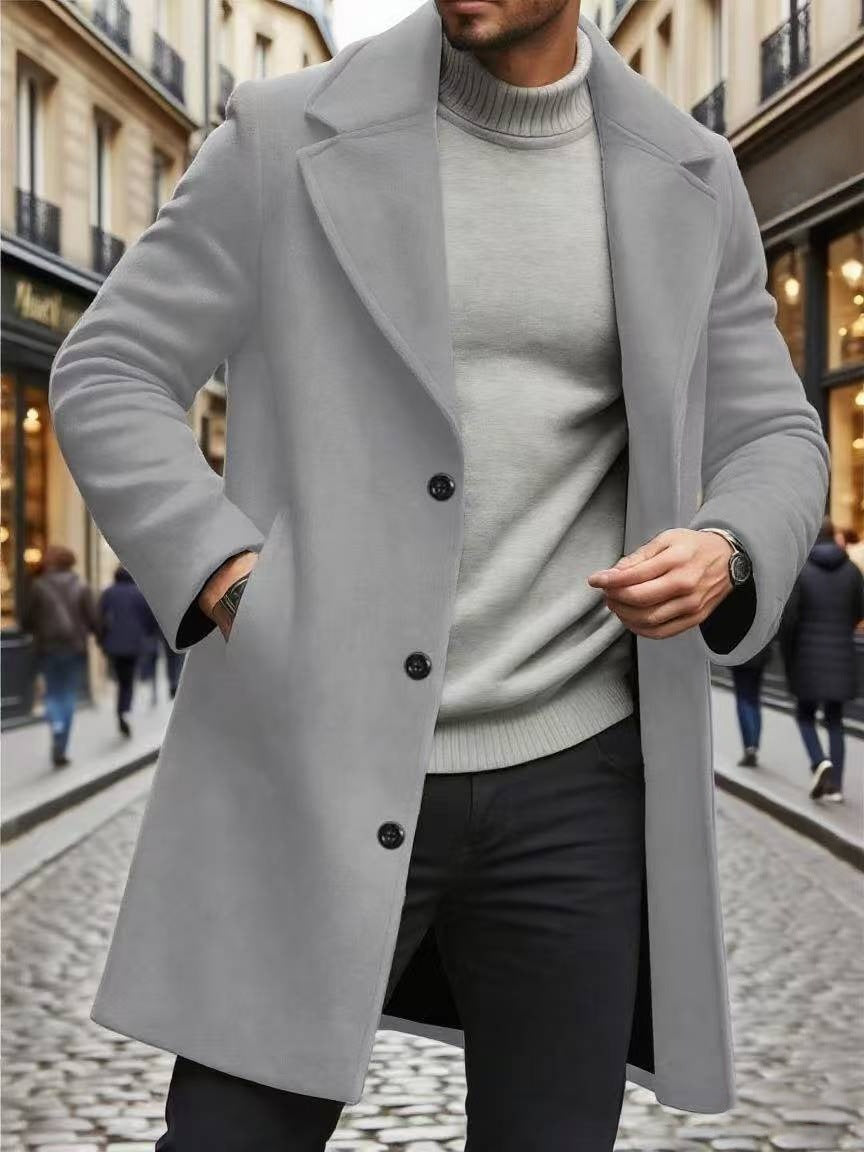 Trench Coat Notched Lapel Slim-fit Overcoat Elegant And Sophisticated Solid-color Trench