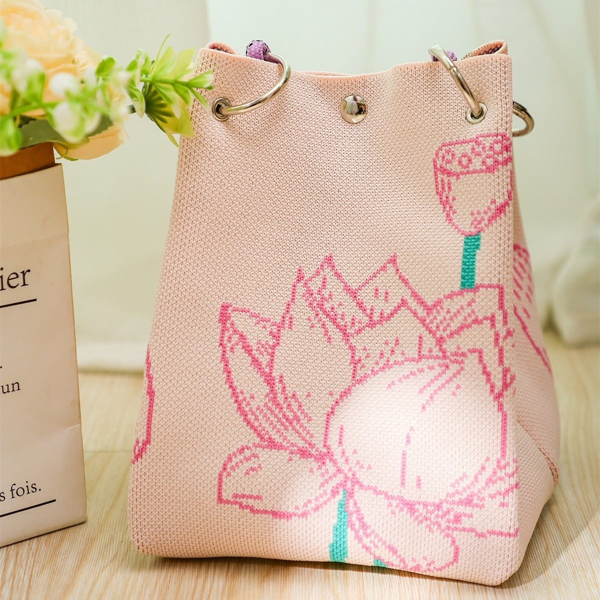 Knitted Tote Bag Commuter-friendly Handbag Simple Style