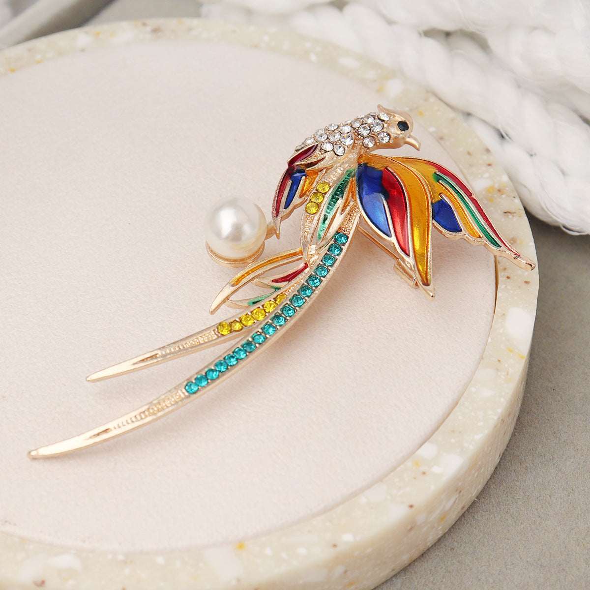 Hummingbird Phoenix Peacock Oil Drip Brooch