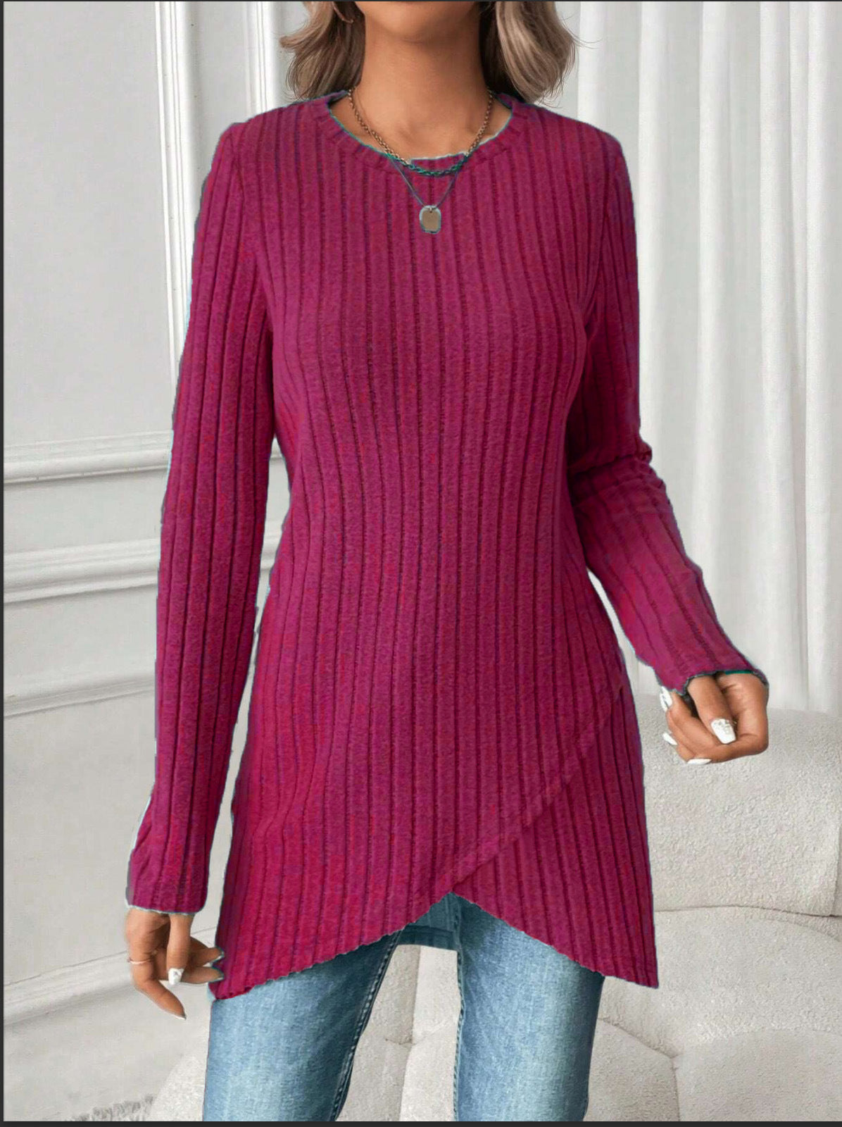 New Womens European And American-style Round-neck Casual Long-sleeve Top