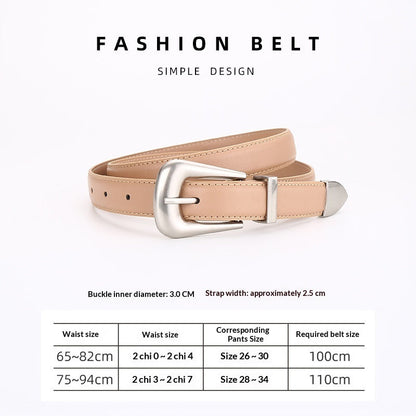 Womens Retro Unisex Fashion Versatile Square-buckle Leather Belt