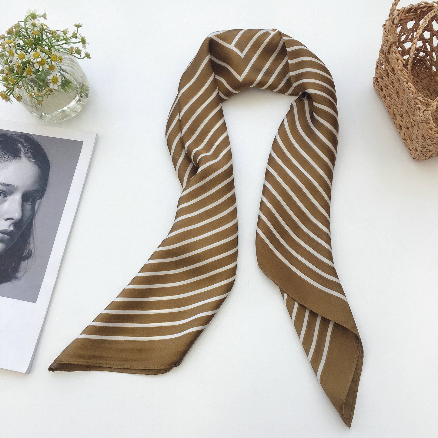 Womens Silk Small Square Scarf Hairband