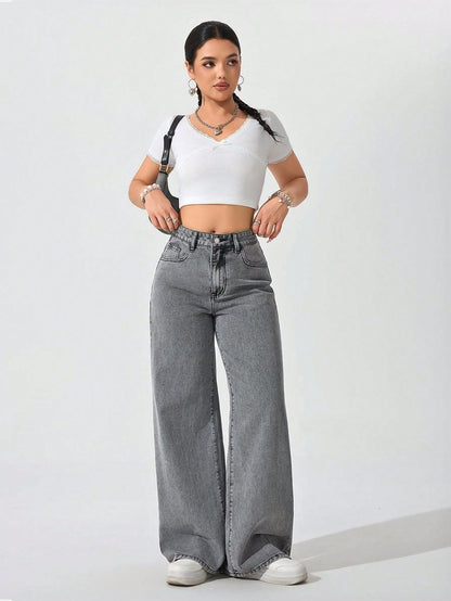 Floor-length Flared Straight-leg Denim Jeans For Women