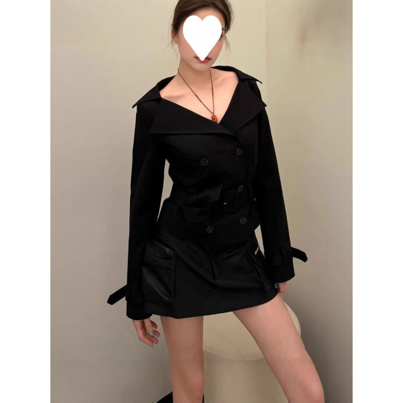 Womens Lapel Double-breasted Trench Coat
