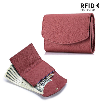 Japanese-style Short Wallet For Women Made From Top-layer Cowhide With A Premium Feel