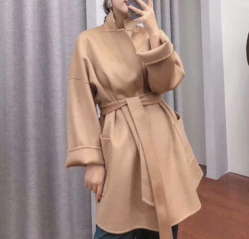 Mid-length Double-faced Wool Belted Coat
