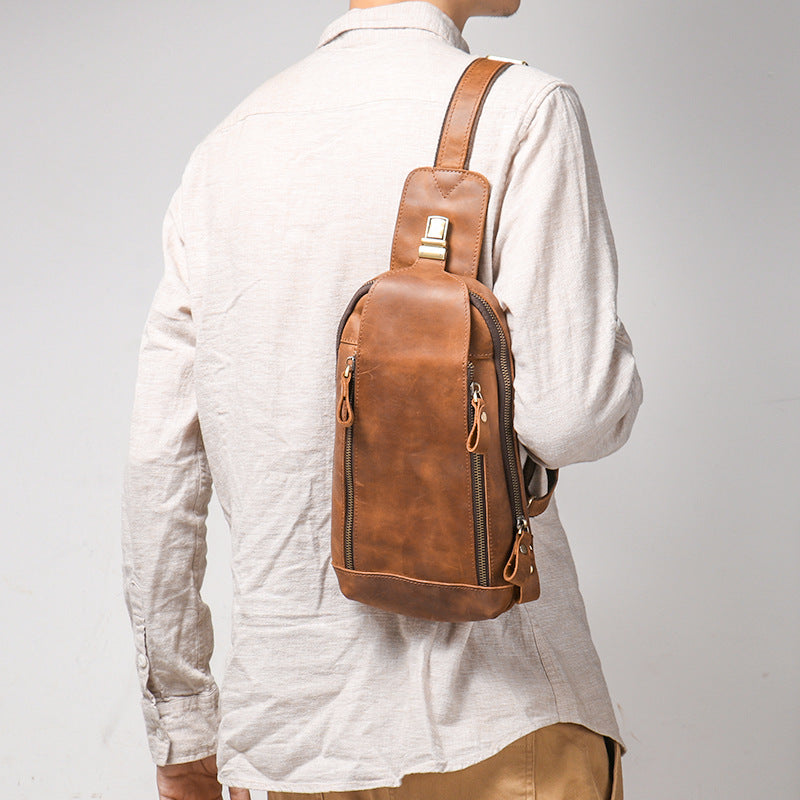Men's Crazy Horse Leather Sports Crossbody Bag