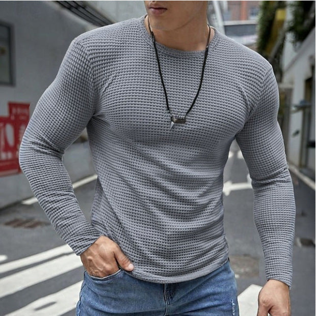 Mens Casual Long-sleeve Crew-neck Top For A Refined Look