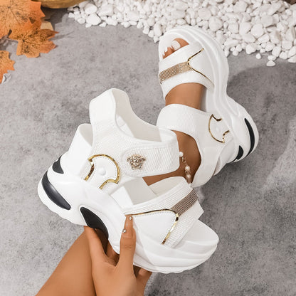 Womens Casual Wedge Sandals With Velcro Straps