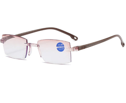 New Frameless Diamond Trimming Reading Glasses Comfortable Anti-blue Light Blue Film One Men's Glasses