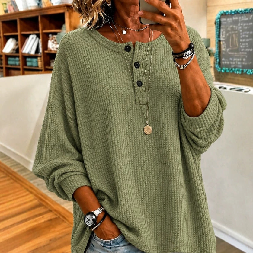 Fashionable Crew-neck Loose-fit Long-sleeve Top