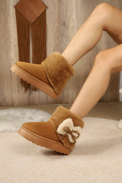 Women's New Export Round Toe Cuffed Furry Ankle Snow Boots, Cross-Border Platform Warm Fleece Lined Thickened Cotton Boots