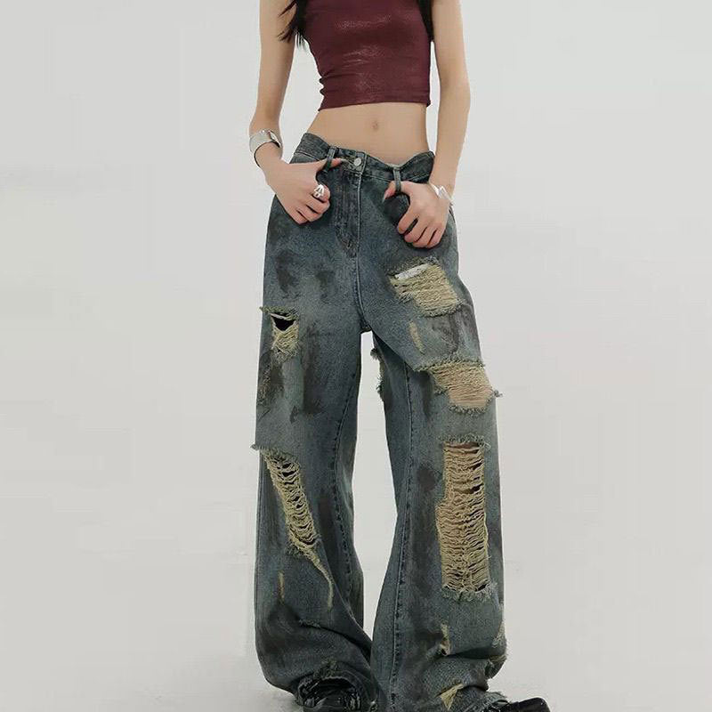 Distressed Ripped Beggar Jeans For Women
