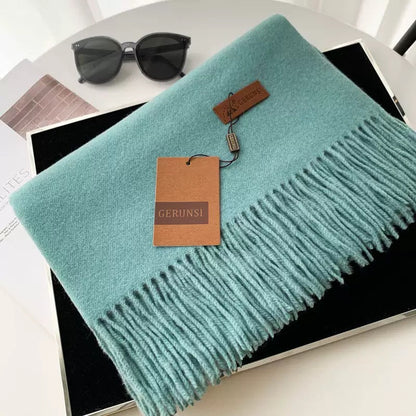 Womens Thickened Fashionable Solid-Color Tassel Scarf