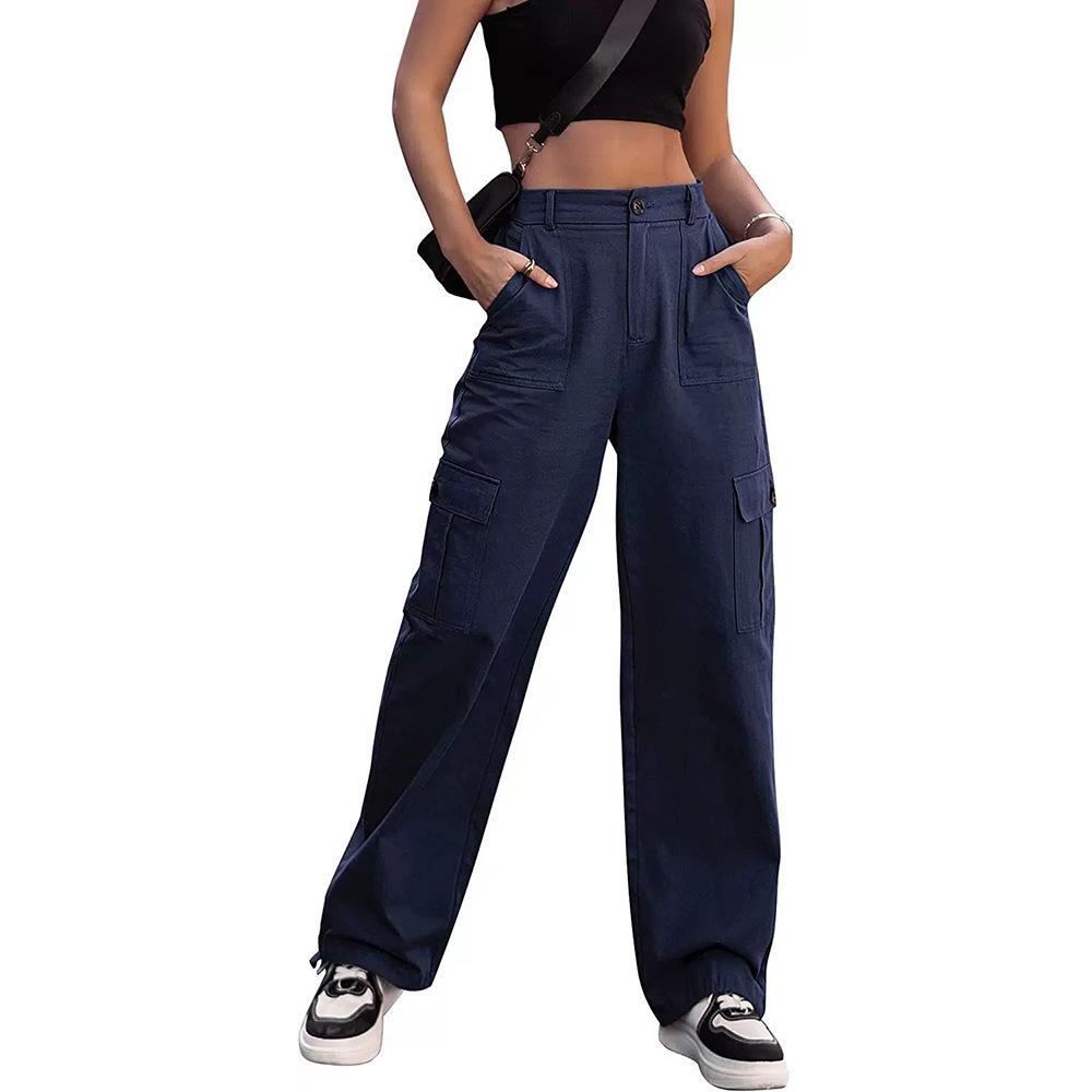 Women Multi Pockets Cargo Pants Spring Autumn Loose Wide Leg Trousers Streetwear Relaxed Fit Fashion Casual Long Pants