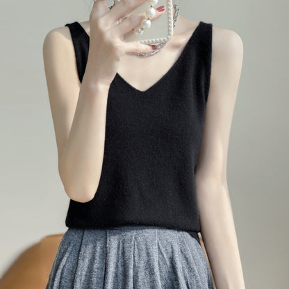 Women's Sleeveless V-neck Solid Color Cashmere Vest