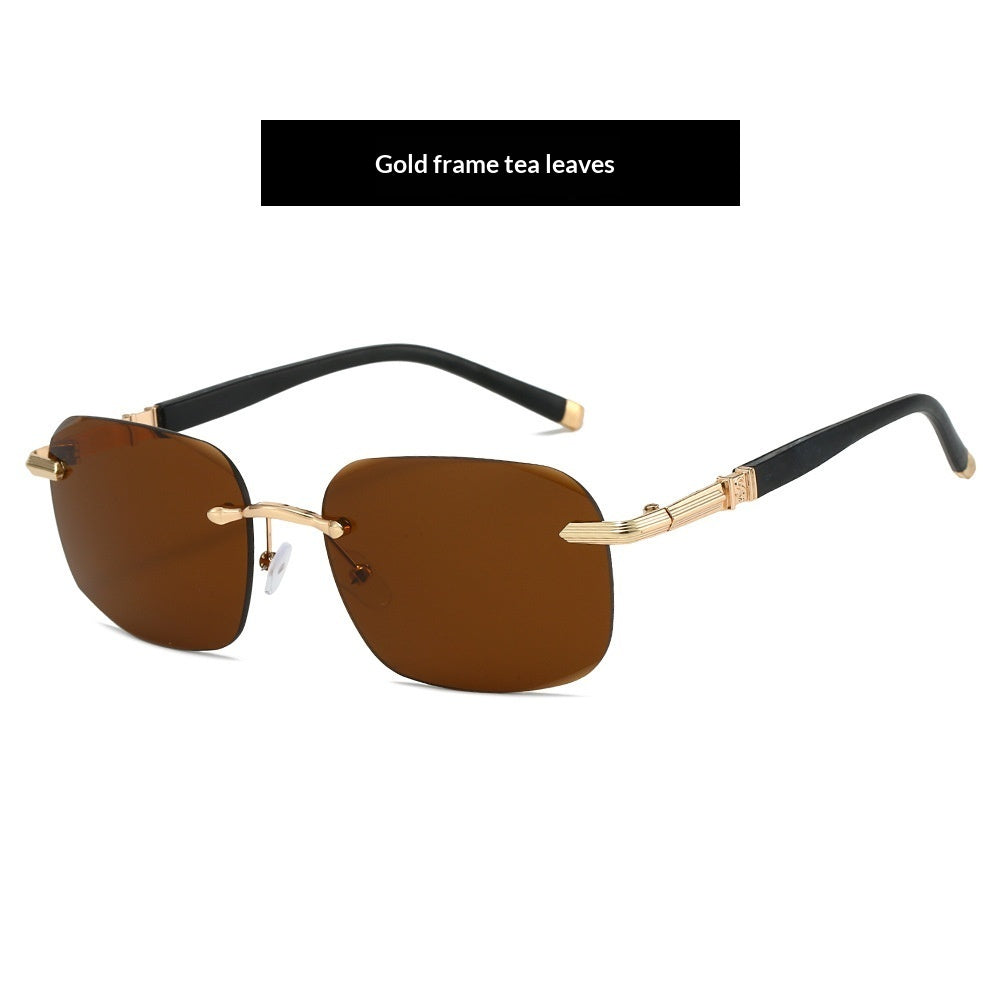 Fashionable Rimless Metal Sunglasses With Cut-out Edges