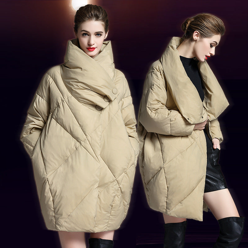 Plus-size Loose-fit Extra-thick Mid-length Down Jacket With White Duck Down