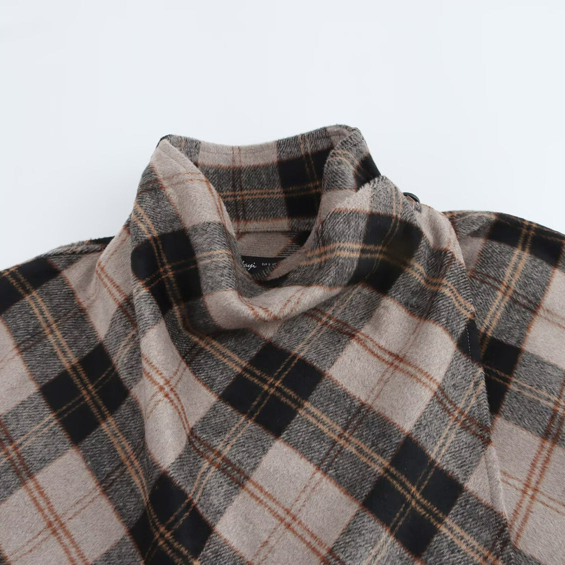 Womens Blended Fabric Plaid Cape Coat
