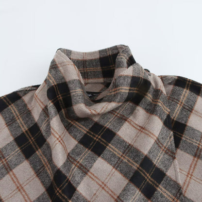 Womens Blended Fabric Plaid Cape Coat