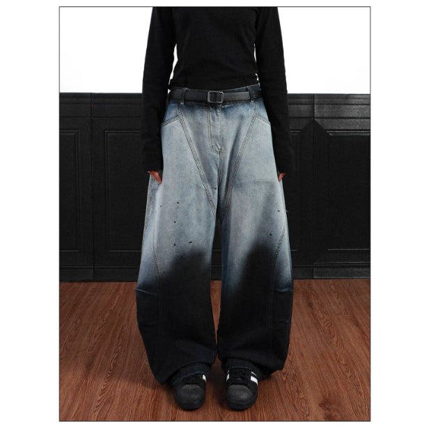 American-style Vintage Washed Ombre Tie-dye Bootcut Jeans