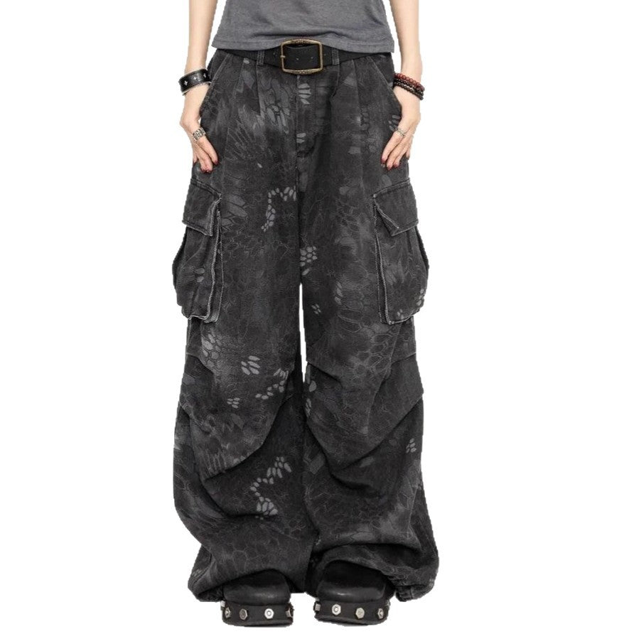 Camouflage Snake-Print Workwear Jeans For Women