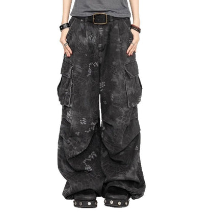 Camouflage Snake-Print Workwear Jeans For Women
