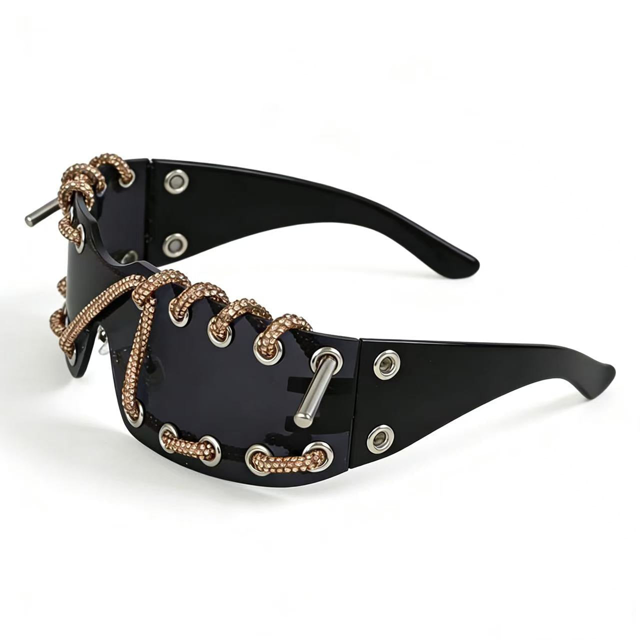 Sunglasses With Metal Ring Rivets Retro-futuristic Party Shades
