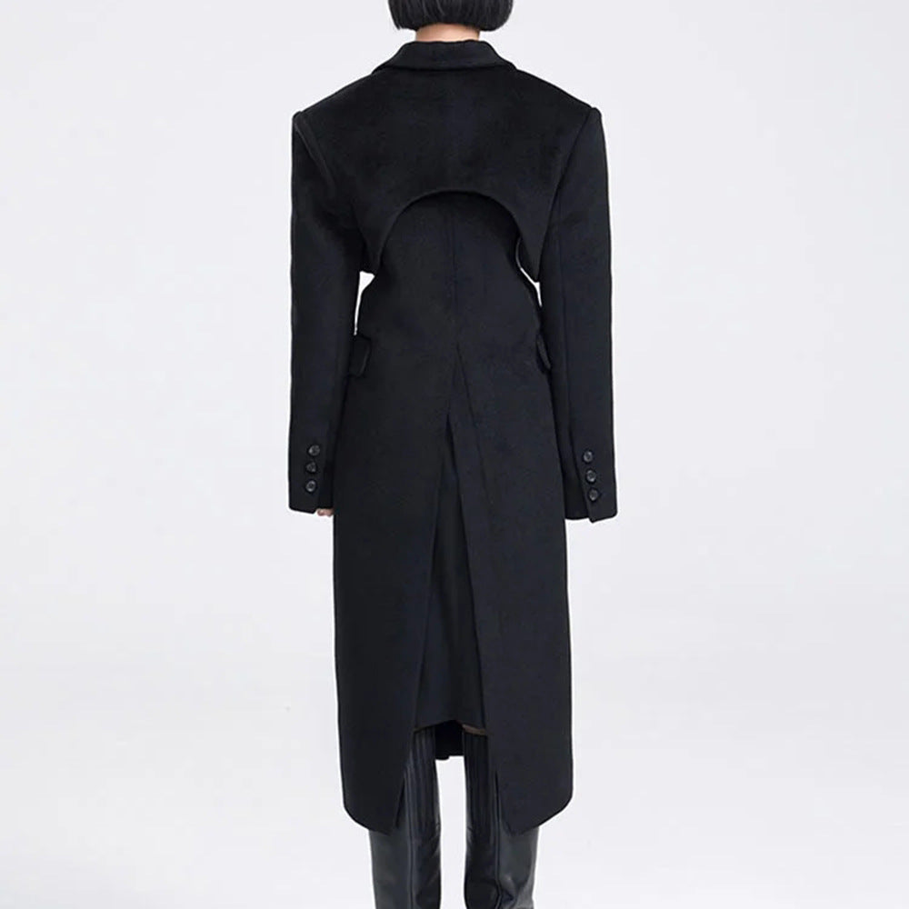 Fake Two-piece Hollow-out Long Wool Coat
