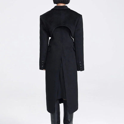 Fake Two-piece Hollow-out Long Wool Coat