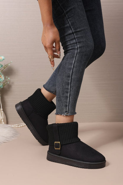 Women's Ankle Snow Boots, New Winter Versatile Trendy Fleece Lined Thick Warm Knit Cuff Cotton Boots