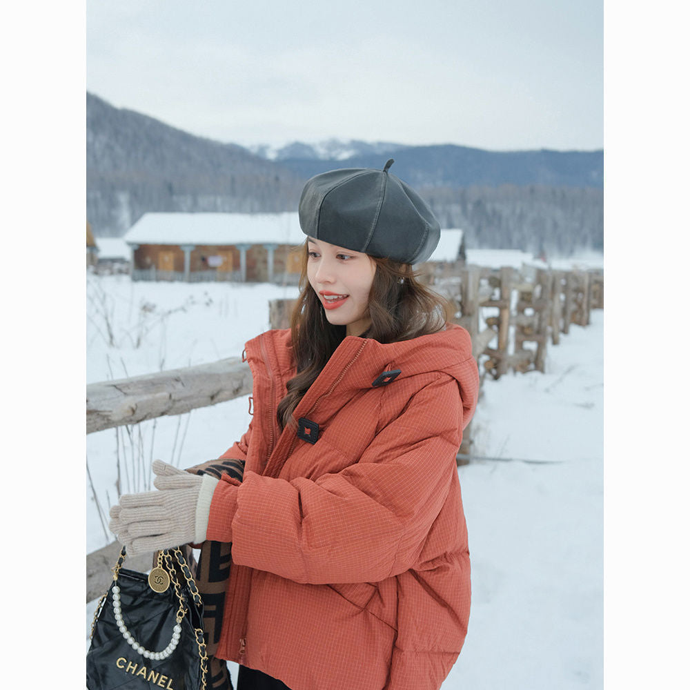 Solid-color Loose-fitting Short Cotton-padded Coat For Women
