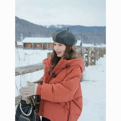 Solid-color Loose-fitting Short Cotton-padded Coat For Women