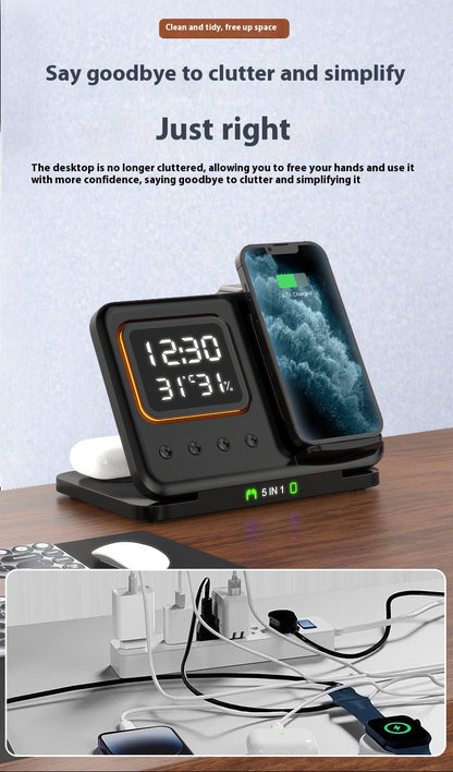 15W Wireless Chargers Stand 5 In1 LED Digital Alarm Clock Fast Charging Dock Station