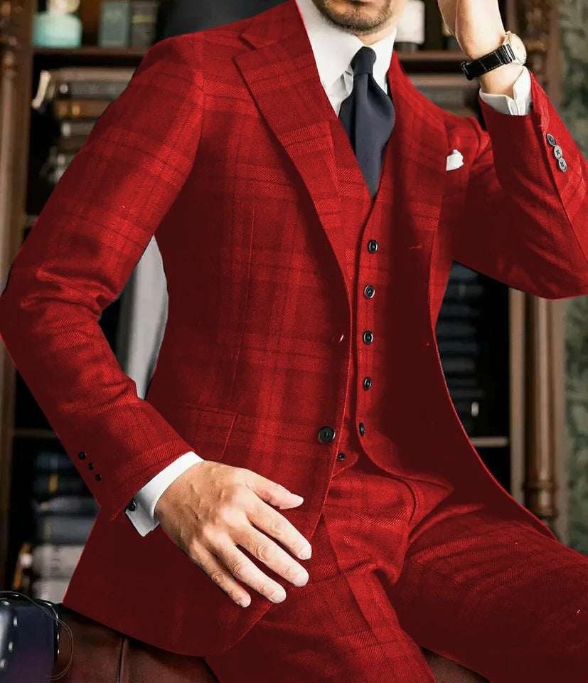 European And American Plaid Suit Set For Men Designer Crafted