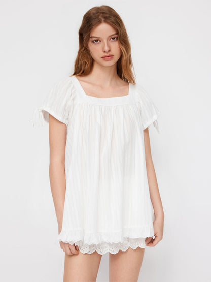 Casual Square Collar Ruffled Short-sleeved Shirt