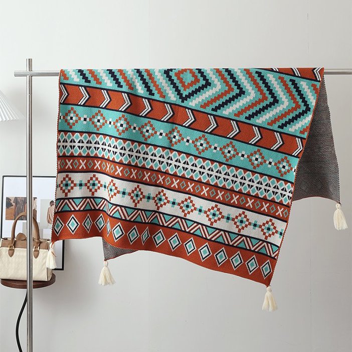 Ethnic-style Knitted Tassel Shawl