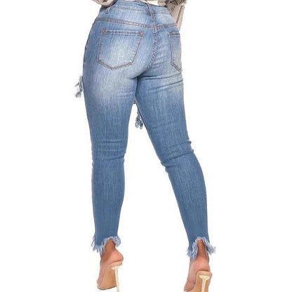 Womens Slim-fit Hip-lifting Blue Jeans
