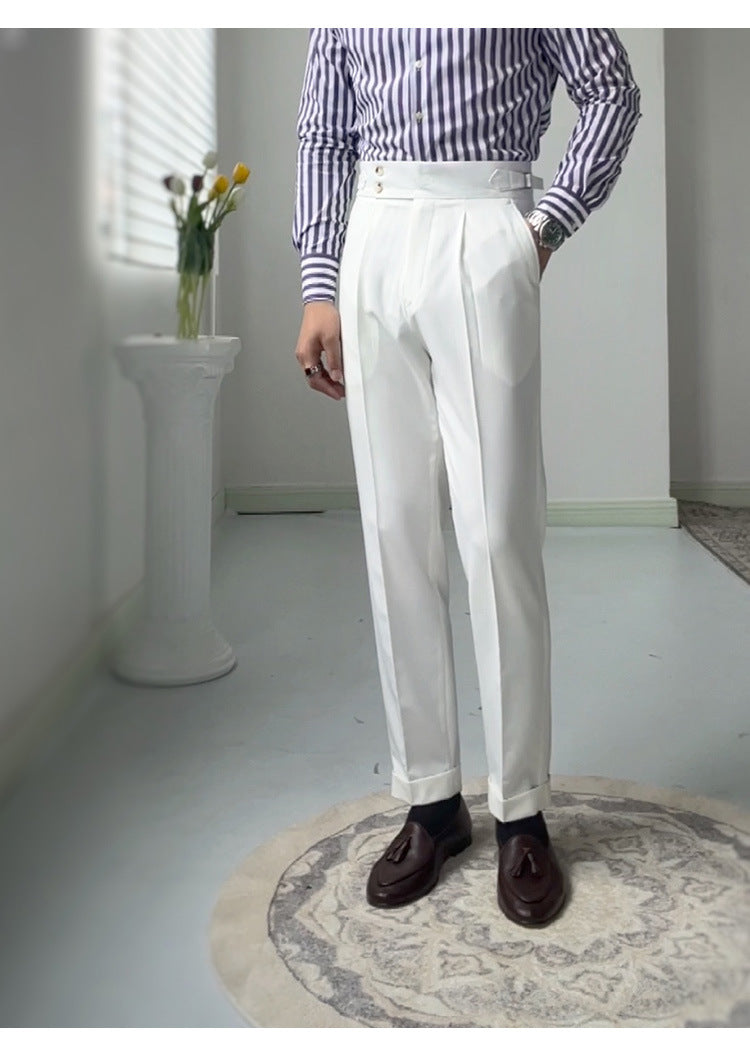 High-waisted White Retro Straight-leg Casual Pants