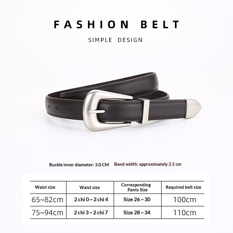 Womens Retro Unisex Fashion Versatile Square-buckle Leather Belt