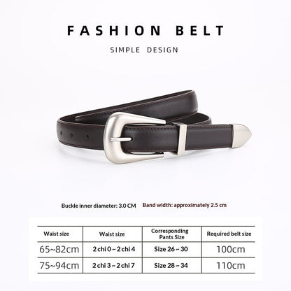 Womens Retro Unisex Fashion Versatile Square-buckle Leather Belt