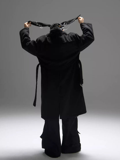 Color-block Design Over-the-knee Trench Coat Silhouette Plus-thick Cotton Coat