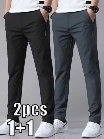 Mens Casual Straight-leg Long Pants With Quick-drying Elastic Waistband