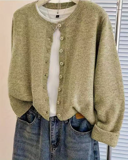 New Autumnwinter Womens Short Loose-fit Round-neck Knit Cardigan Sweater Jacket