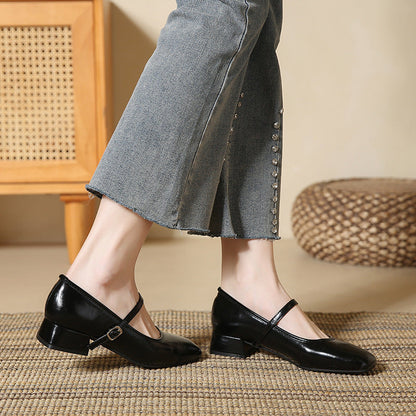 Chunky-heeled French-style Low-cut Pumps In Black For Women